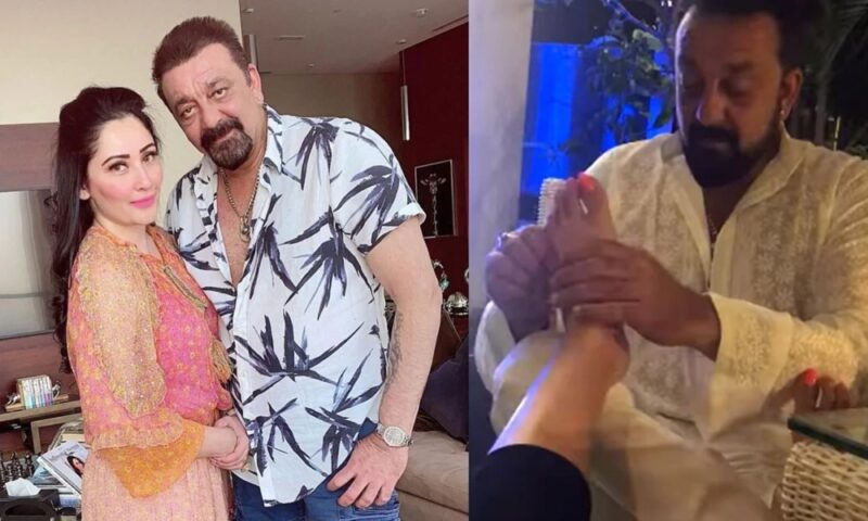 Sanjay Dutt gave Maanayata's foot massage at the wedding commemoration post for her, Fan said 'Lage Raho Munna Bhai'